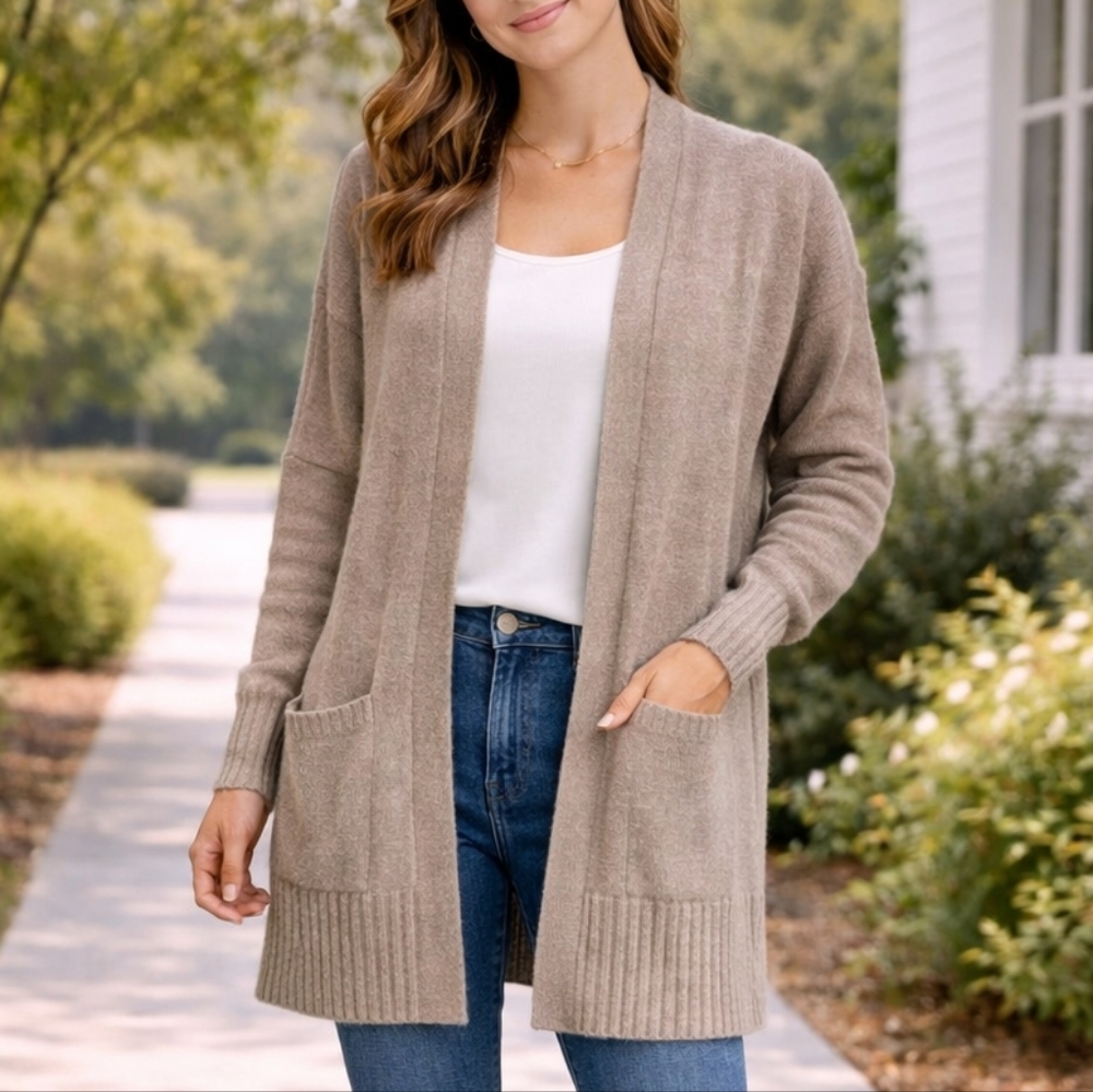 Talula XXS Taupe Open Front Cardigan Angora Cashmere Blend Sweater